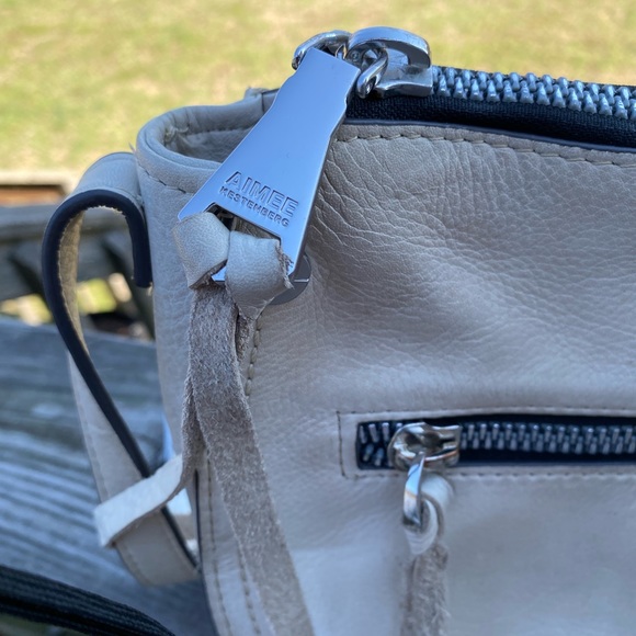 Aimee Kestenberg crossbody shoulder bag off white genuine pebble leather - Picture 3 of 16